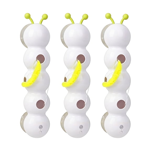 Whack A Worm Toy, Interactive Caterpillar Toy with Motion Sensor and Suction Cup, for Indoor Cats, 3 Pack