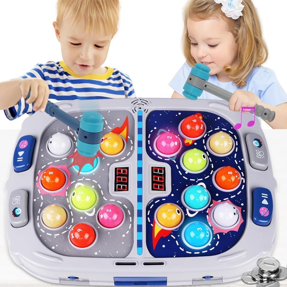 Hammer Mole Game for Toddlers,Toys for 3-12 Year Old Boys and Girls,Whack Mole Toys for Kid,Gifts for 3 4 5 6+ Year Old Boys,Interactive Educational Toys with Sound and Light, PK Mode with 2 Hammers