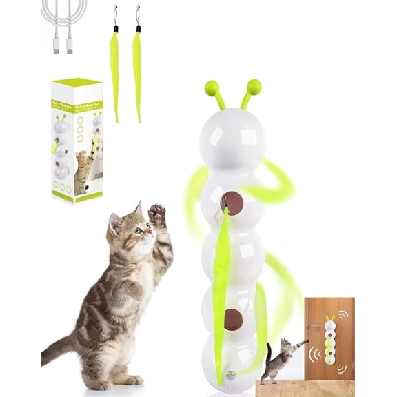 Whack a Worm Cat Toy, Interactive Whack a Worm Cat Toy, Smart Sensor CatToy Caterpillar, Motion Activated Wack a WormPost Toy with Tail, USB Rechargeable, Suction Cup for Stable Play