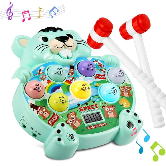 Whack a Mole Toy Toddler Interactive Learning Activities for 2+ Year Old Boy and Girl, with 2 Soft Hammers