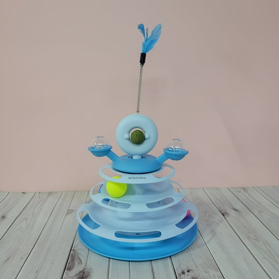 Whaislex Pet toys Cat Toy Track Spinner with Catnip Balls and Feathers