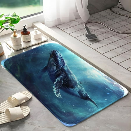 Whale 1168 Non-Slip Memory Foam Bath Rug: Absorbent, Quick-Dry, Machine Washable, Soft & Comfortable - S