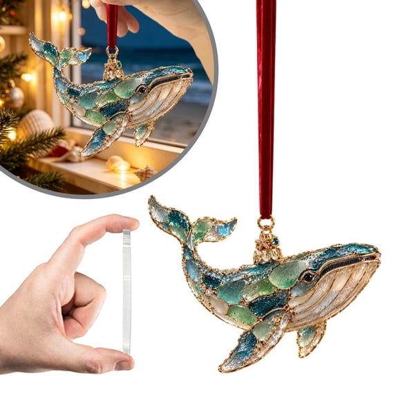 Whale 2D Acrylic Christmas Ornaments, Flat Sea Animal Hanging Decoration for Christmas Tree Holiday Home Decor, Festive Xmas Tree Ornament Keepsake Gift for Family Friends 1pc