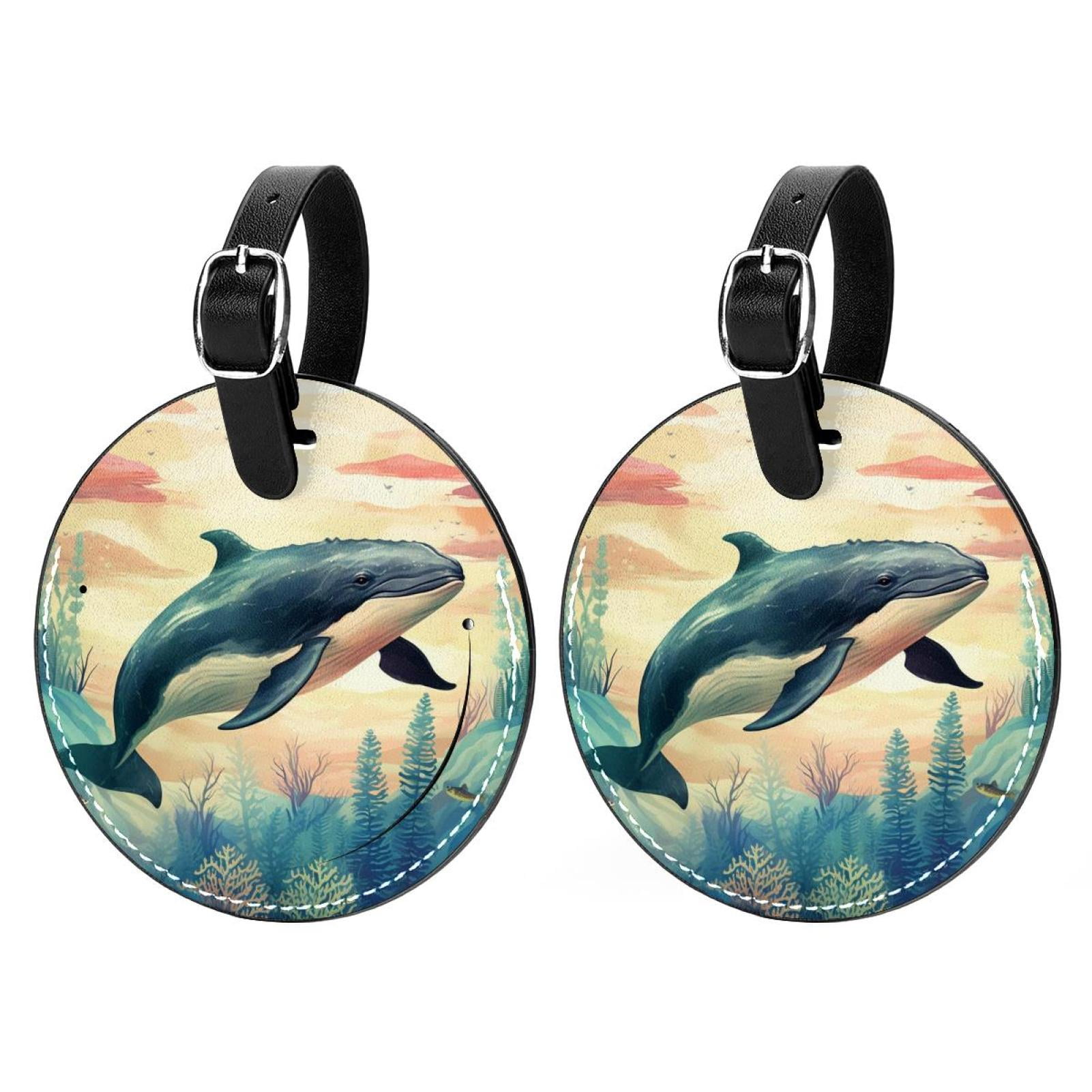 Whale 2Pcs PU Leather Round Luggage Tags with Privacy Cover and Name ID ...
