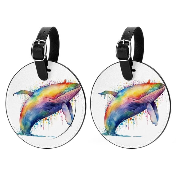 Whale 2pcs PU Leather Round Bag Tags Suitcase Handbag Tags with Privacy Cover and Name ID Tag for Travel Luggage, Handbags, Backpacks, School Bags