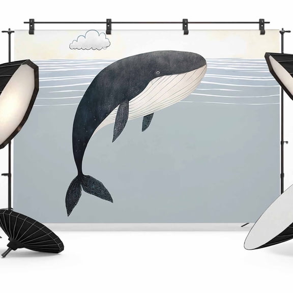 Whale Backdrop for Photography, Fabric Photo Background Backdrop, Ocean Coastal Fish Aqua Beach Orange Sky Photo Booth Background for Portrait Photoshoot Video Wedding Studio Decoration Banner 7x5ft