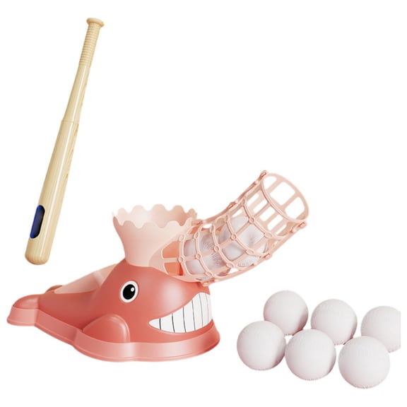 Whale Baseball Pitching Machine Set with Bat and Balls, Plastic Automatic Ball Launcher for Outdoor Backyard Sports Practice