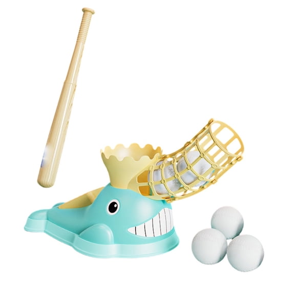 Whale Baseball Pitching Machine Set with Bat and Balls, Plastic Automatic Ball Launcher for Outdoor Backyard Sports Practice