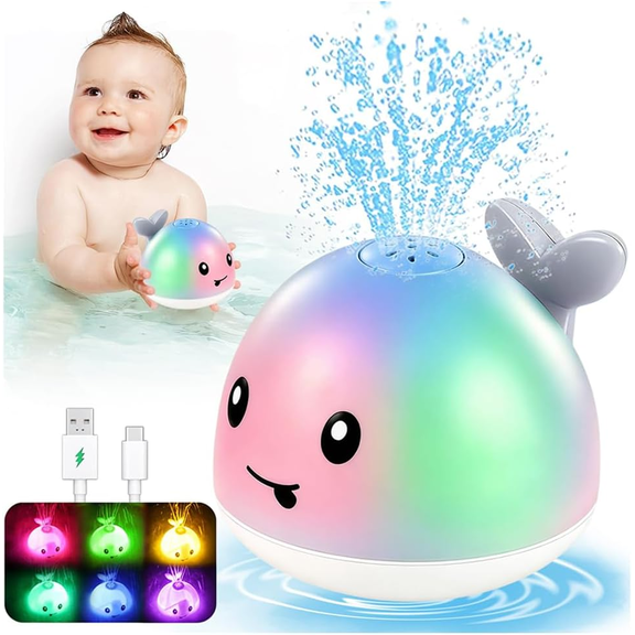 Whale Bath Toys, Toddler Pool Toys for 1 2 3 Year Old Boy, Light Up Baby Bath Toys for Kids Ages 1-3