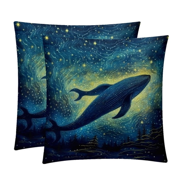 Whale Bed Pillow Covers Set - 2 Decorative Throw Pillow Patterns - Available in 16x16, 18x18, and 20x20 Inches for Any Occasion - Decorative Pillows, Bed Pillow