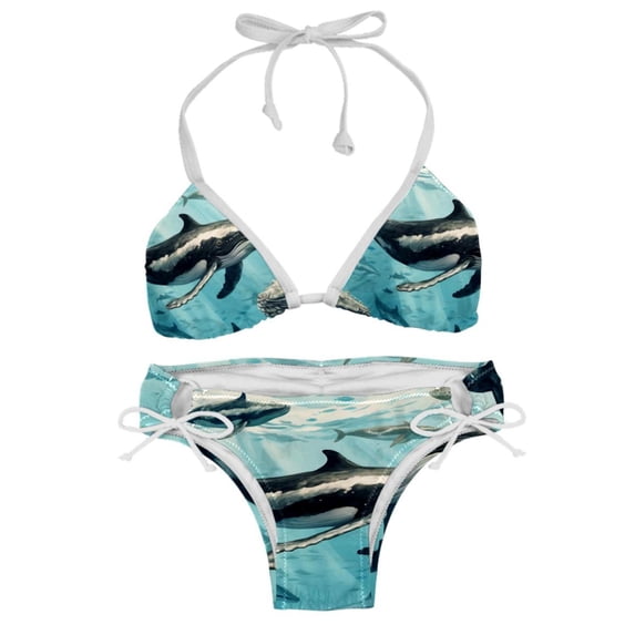 Whale Bikini Set with Detachable Sponge & Adjustable Strap, Two-Pack, Ideal for Beach & Pool, Swimsuit Swimsuits Bikini