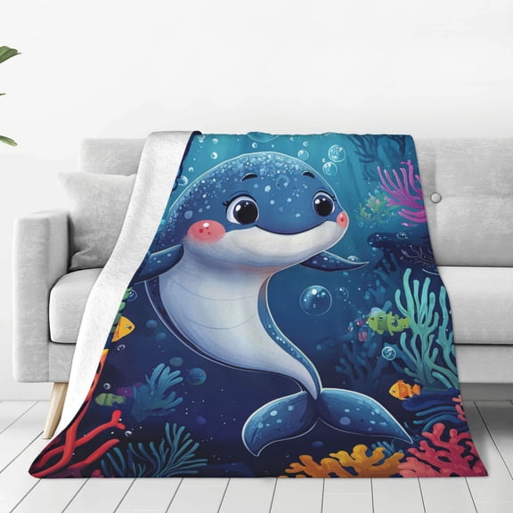 Whale Blanket, Cheerful Aquatic Flannel Throw, Soft Warm Blanket for Bed Couch & Travel, 50x40