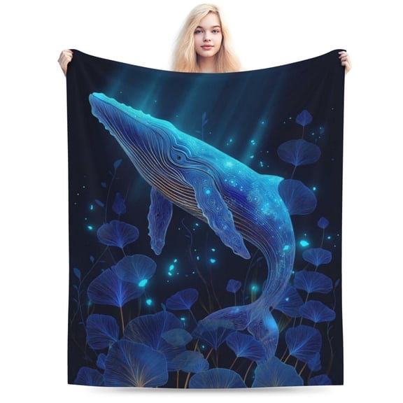 Whale Blanket, Glowing Humpback Whale Light Rays Flannel Fleece Throw, Ultra Soft Plush For Sofa Bed Room Decor 50x40