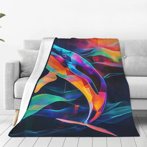 Whale Blanket, Neon Geometric Flannel Throw, Soft Warm Blanket for Bed Couch & Travel, 50x40