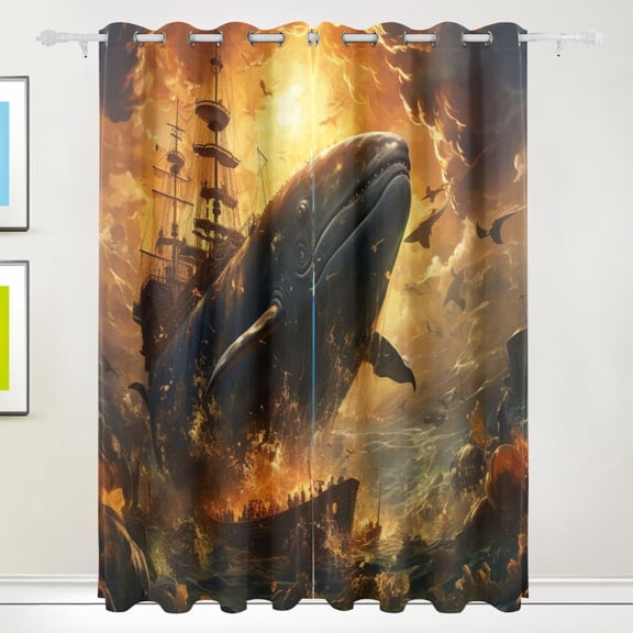 Whale Boat Waves Clouds Black Out Curtains 84 Inch Length Curtains for Sliding Glass Doors Bedroom Living Room 2 Pack