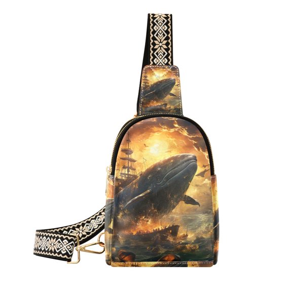 Whale Boat Waves Clouds Crossbody Bags Backpack Chest Bag Shoulder Bag Waist Bag for Outdoor Travel Hiking Fitness Cycling