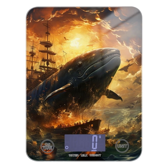 Whale Boat Waves Clouds Food Scale Digital Kitchen Scale Waterproof Tempered Glass Tare Function 11 lb for Baking Cooking Meal Prep