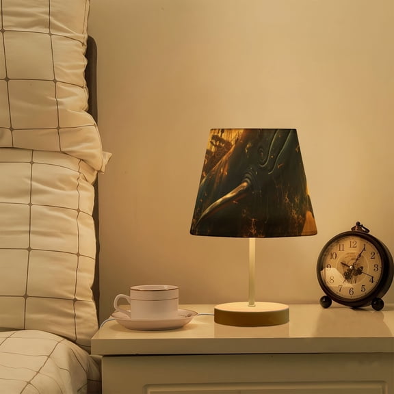 Whale Boat Waves Clouds LED Desk Lamp Table Lamp USB Bedside Nightstand Small Lamp for Bedroom Living Room Kids Room