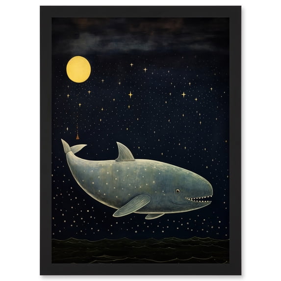 Whale Breach at Full Moon Reach for the Stars Conceptual Artwork Kids Bedroom Artwork Framed Wall Art Print A4