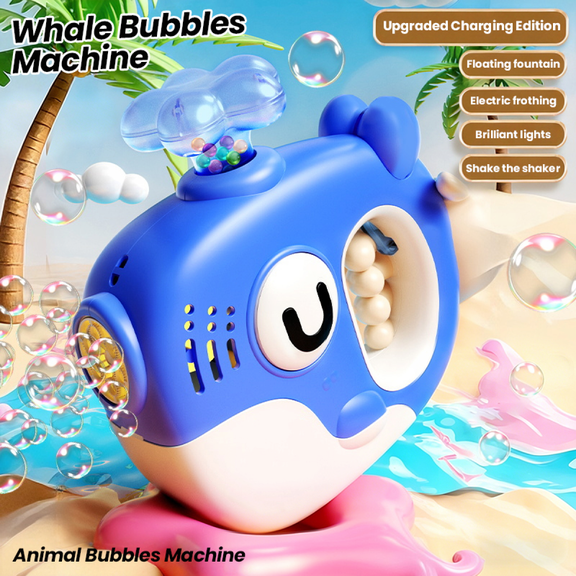 Whale Bubbles Machine for Kids 6 Holes Electronic Bubble Blower with Lights for Boys Girls Outdoor Camping Backyard Pool Parties Gifts