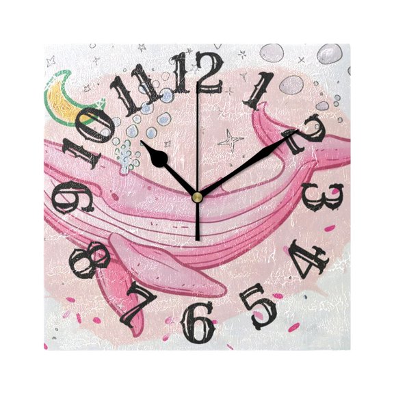 Whale Bubbles Wall Clock Square Silent Non Ticking Battery Operated Clock for Home Bathroom Kitchen Bedroom Living Room