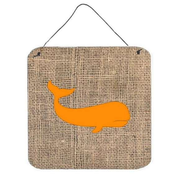 Whale Burlap And Orange Aluminium Metal Wall Or Door Hanging Prints - 6 x 6 In.