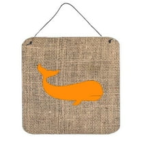 Whale Burlap And Orange Aluminium Metal Wall Or Door Hanging Prints - 6 x 6 In.