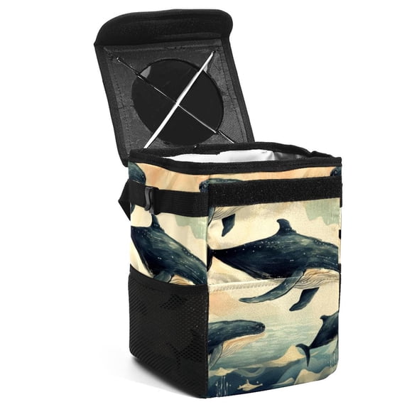 Whale Car Garbage Can Trash Can for Car, Foldable, with Lid, Leak-Proof, Hanging Storage Bag