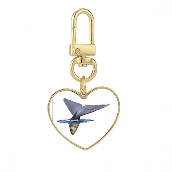 Whale Caudal Fin Underwater Gold Heart Keychain Metal Keyring Holder