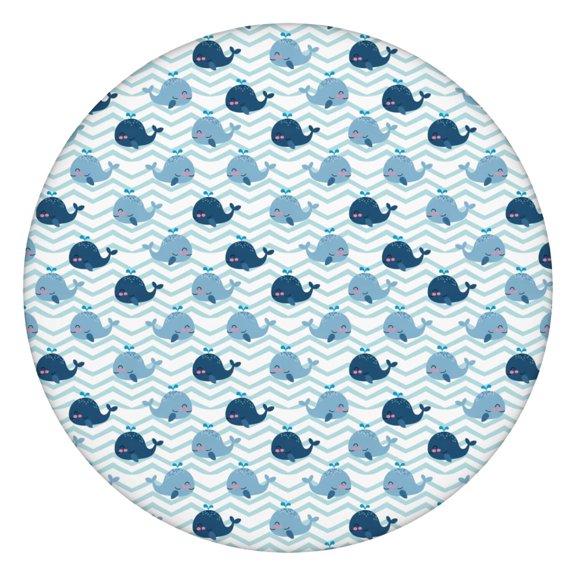 Whale Chevron Blue White Pattern Round Elastic Tablecloth, 36-44 Inch Waterproof, Machine Washable, Indoor & Outdoor Use