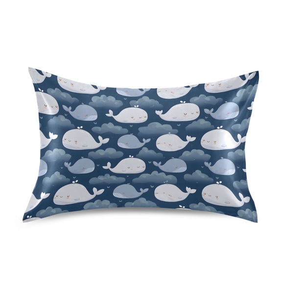 Whale Cloud Pattern Pillowcase Standard Size 20''x26'' Satin Double-Sided Print Soft Wrinkle Resistant