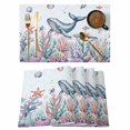thumbnail image 1 of Whale Coastal Placemats Set of 6, Summer Beach Ocean Shell Jellyfish Starfish Placemats for Dining Table, Place Mats for Kitchen Tabletop, Waterproof Wipeable Dining Table Mats Set, 1 of 9