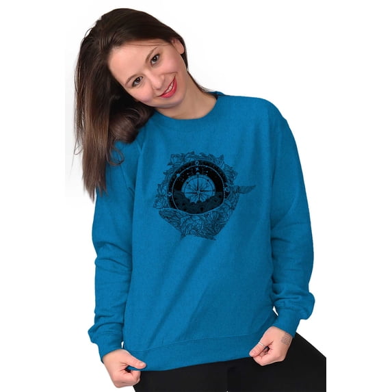 Whale Compass Free Spirit Animal Women Crewneck Sweatshirt Brisco Brands S