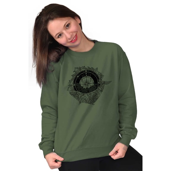 Whale Compass Free Spirit Animal Women Plus Size Crewneck Sweatshirt Brisco Brands 5X