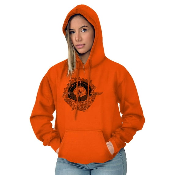 Whale Compass Free Spirit Animal Women Plus Size Graphic Pullover Hoodie Brisco Brands 2X
