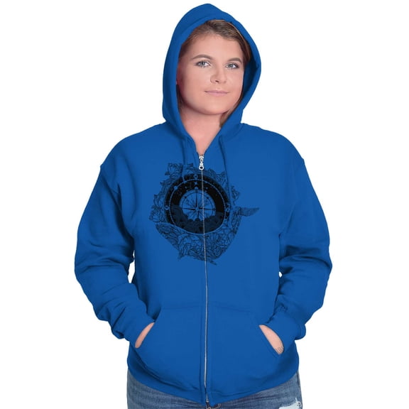 Whale Compass Free Spirit Animal Womens Plus Size Graphic Zipper Hoodie Brisco Brands 5X
