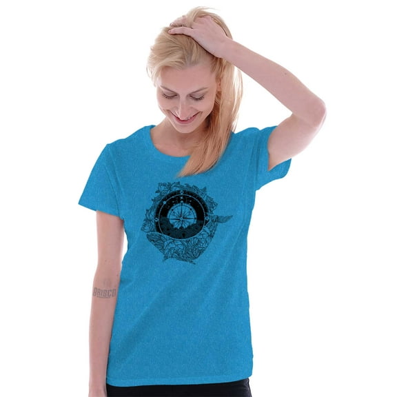 Whale Compass Free Spirit Animal Womens Slim Fit Graphic Tee Brisco Brands M