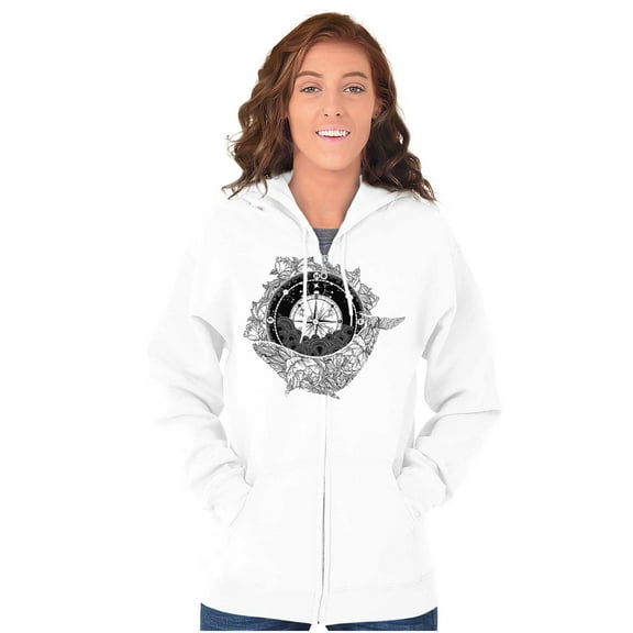 Whale Compass Free Spirit Animal Zip Hoodie Sweatshirt Women Brisco Brands M