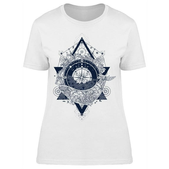 Whale Compass Tattoo T-Shirt Women -Image by Shutterstock, Female Medium