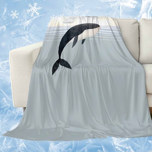 Whale Cooling Blanket for Hot Sleepers, Soft Breathable Cool Summer Blanket for Night Sweats, Ocean Coastal Fish Aqua Beach Orange Sky Lightweight Ice Silk Sofa Throw Blankets All Season 30"x40"