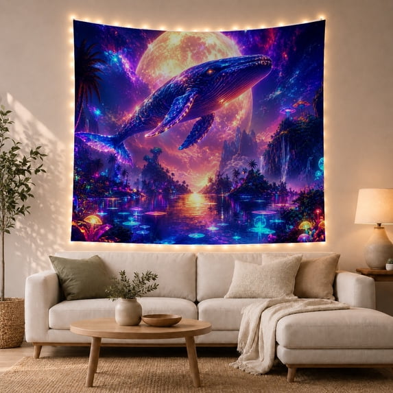 Whale in Cosmic Nebula Scene, Dreamy Surreal Style for Space Lovers, Fantasy Ocean Decor, Housewarming Gift, Tapestry Wall Hanging for Living Room, Bedroom and Dorm