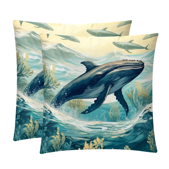Whale Covers Set of 2 with Velvet Fabric and Unique Patterns for 16x16, 18x18, 20x20 Inch Throw Pillow Inserts, Throw Pillows, Throw Pillow - for Any Occasion