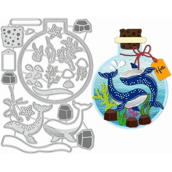 Whale Cutting Dies Stencil Ocean Glass Bottle Carbon Steel Embossing Tool Die Cuts Metal Templates for DIY Scrapbooking Photo Album Decorative Embossing DIYDIY