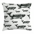thumbnail image 1 of Whale Decor Throw Pillow Cushion Cover, Hand Drawn Artistic Striped Blur Swimming Schoal of Huge Whales Artwork, Decorative Square Accent Pillow Case, 20 X 20 Inches, Black and White, by Ambesonne, 1 of 2