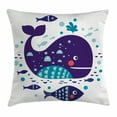 thumbnail image 1 of Whale Decor Throw Pillow Cushion Cover, Navy Sea Theme Cartoon Big Fish with Others in Ocean Swimming Image, Decorative Square Accent Pillow Case, 18 X 18 Inches, Sky Blue and Navy Blue, by Ambesonne, 1 of 2
