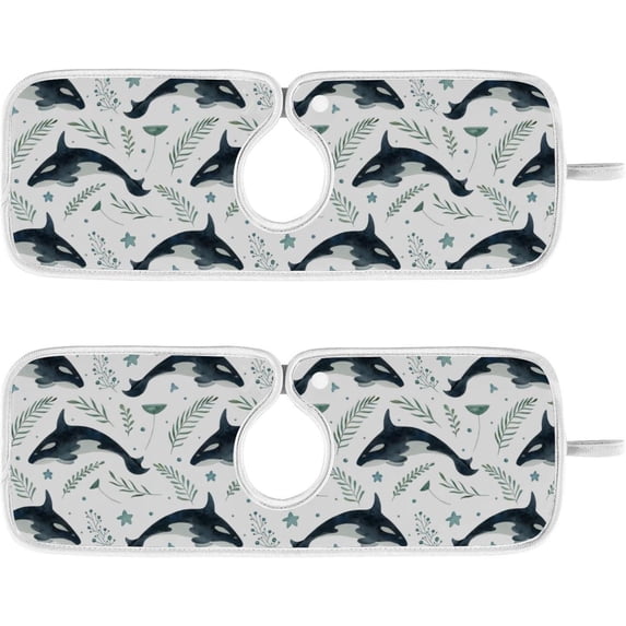 Whale and Decorative Plants 2PCS Faucet Absorbent Mat Kitchen Faucet Sink Splash Guard Microfiber Cloth Faucet Splash Catcher Water Absorbent Mat Behind Faucet, Faucet Mat for Kitchen Sink 30x5in