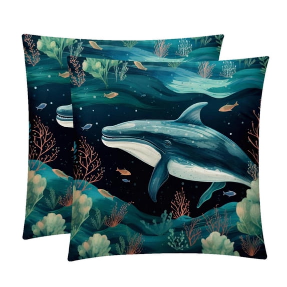 Whale Decorative Velvet Throw Pillow Covers for Chair - Set of 2, Unique Patterns, 16x16, 18x18, 20x20 Inches for Home Decor and Gifts