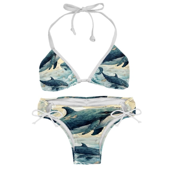 Whale Detachable Sponge Adjustable Strap Bikini Set Two-Pack - Ideal for Beach & Pool Parties