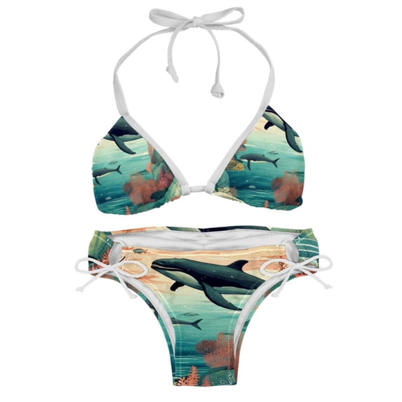 Whale Detachable Sponge Adjustable Strap Bikini Set Two-Pack - Ideal for Beach, Pool, Vacation