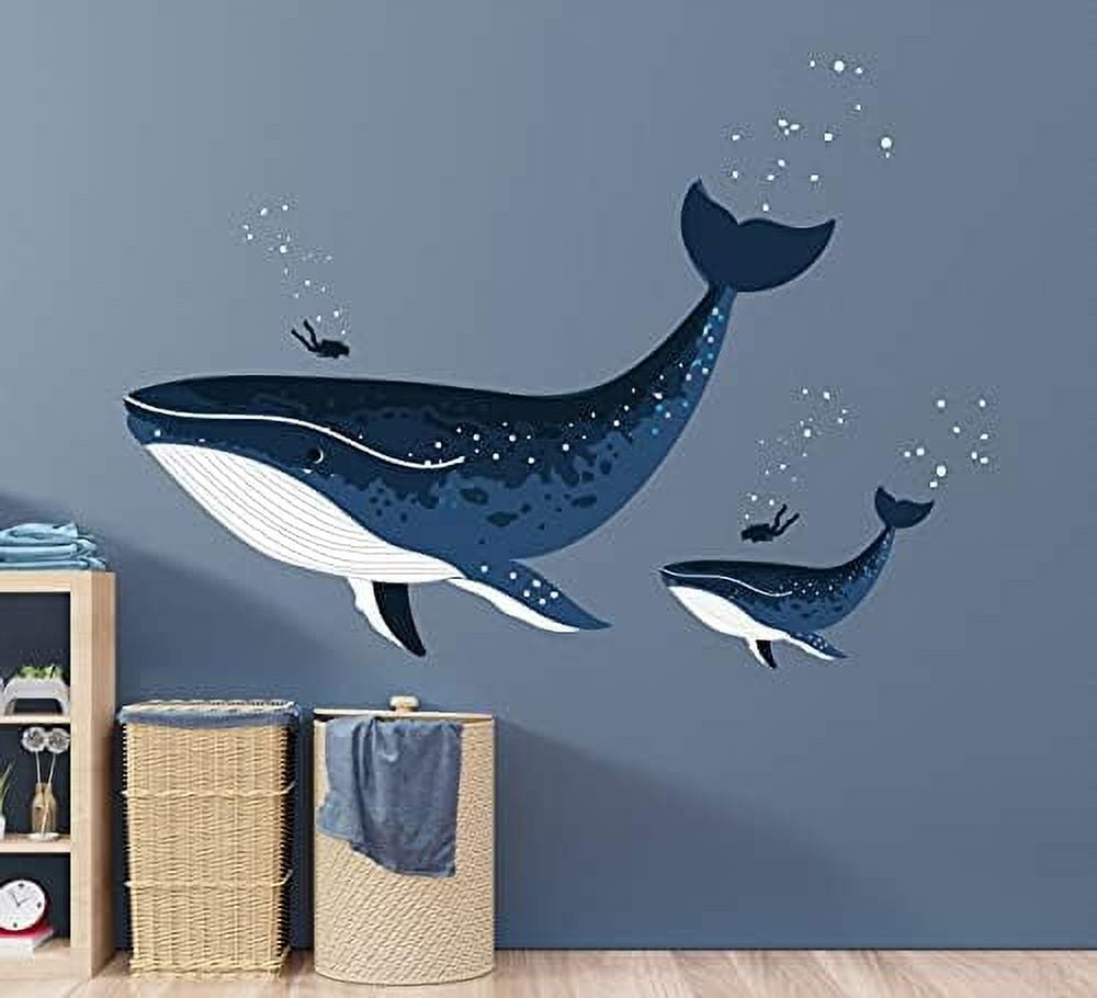 Whale & Diver Wall Decal Whale Theme Wall Decal Ocean Nursery Wall